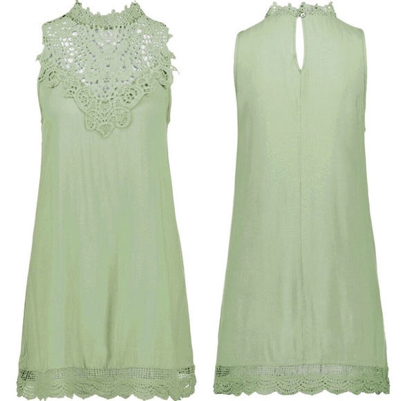 NEW Green Crochet Lace High Neck Dress - Picture 3 of 6